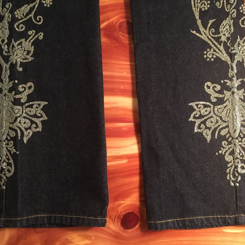 Vintage '90s Express Sparkle Embellished Holiday Bootcut Jeans, Size 1/2 - Picture 6 of 11
